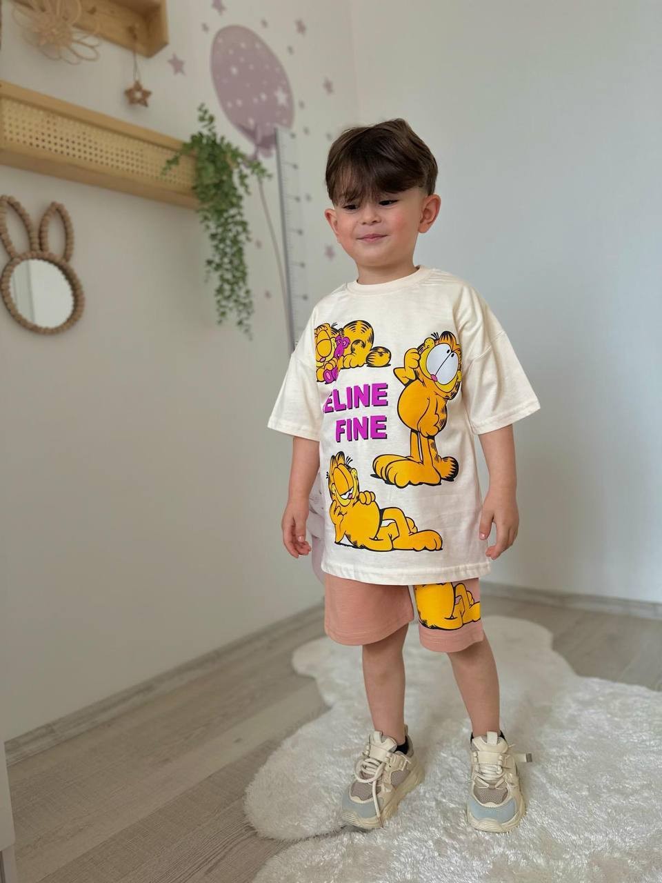 3-10 YAŞ ERKEK ÇOCUK GARFİELD FELİNE FİNE ŞORT TAKIM