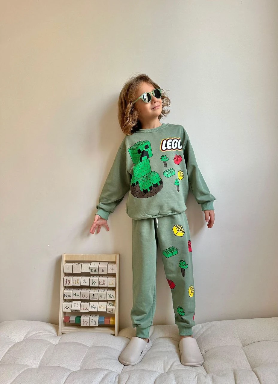 3-10 Yaş Erkek Çocuk Lego & Minecraft Temalı 3 İp Şardonsuz Eşofman Takımı