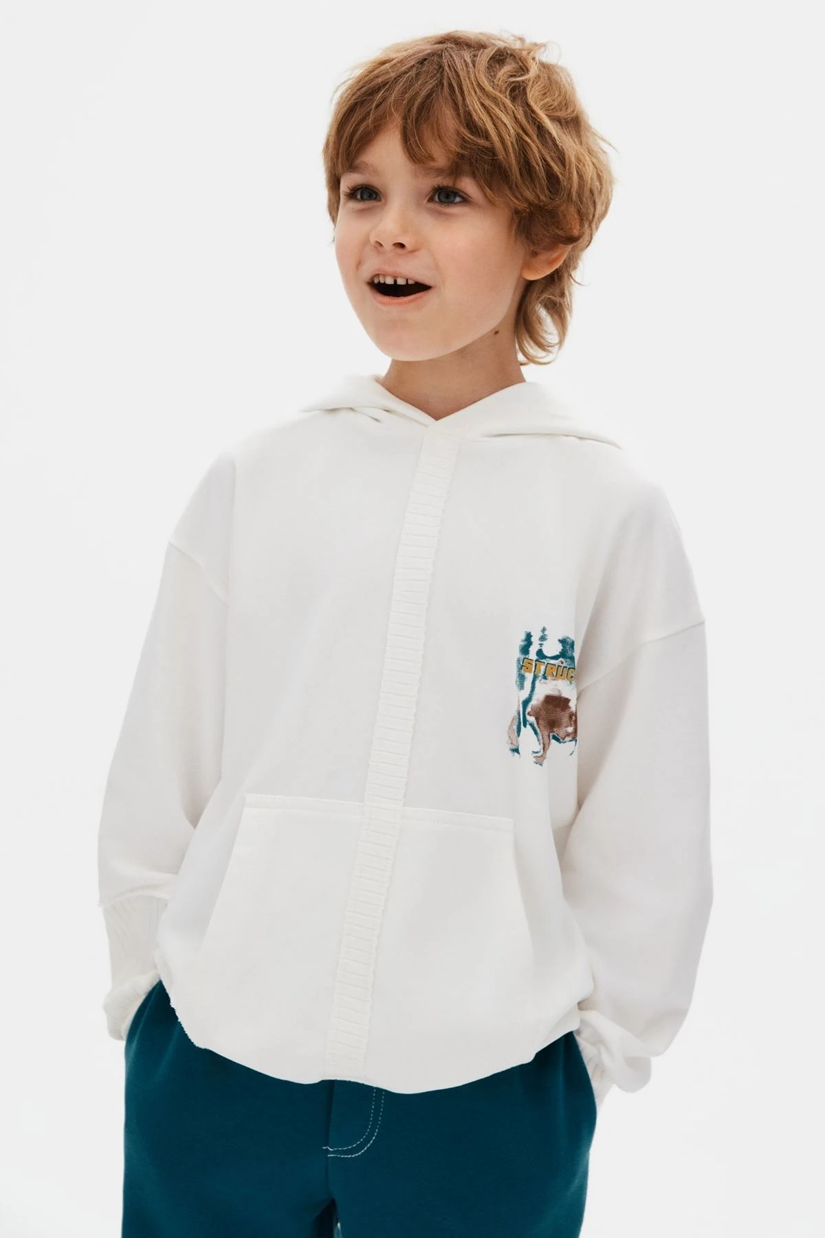 8-14 Yaş Erkek Çocuk Kapüşonlu Ekru Royal Style Takım