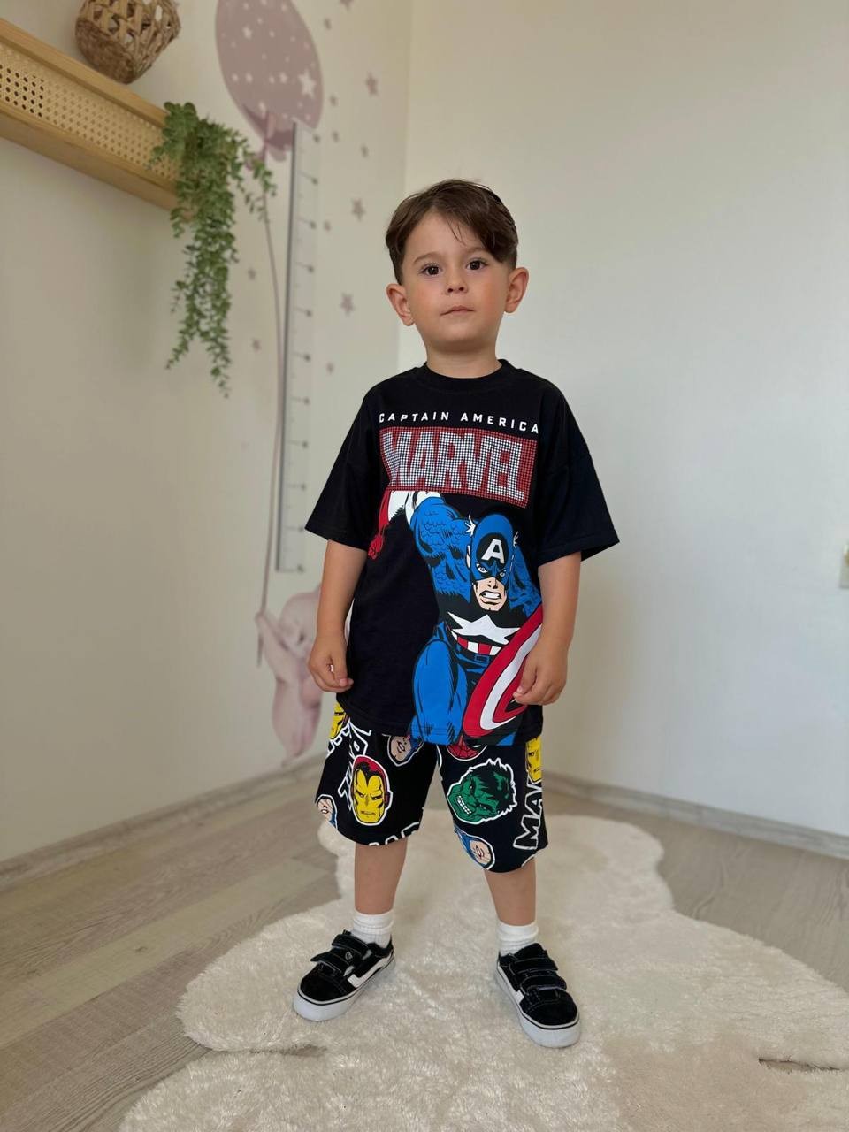 3-10 YAŞ ERKEK ÇOCUK CAPTAİN AMERİCA MARVEL ŞORT TAKIM