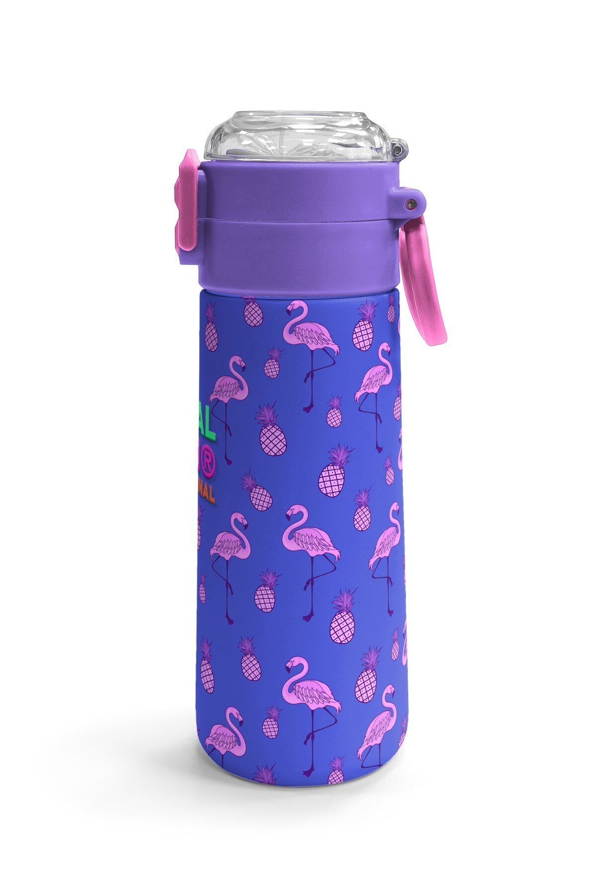 Coral High Kids Lavanta Pembe Flamingo Desenli Pipetli ve Direkt İçim Çelik Termos 500 ml