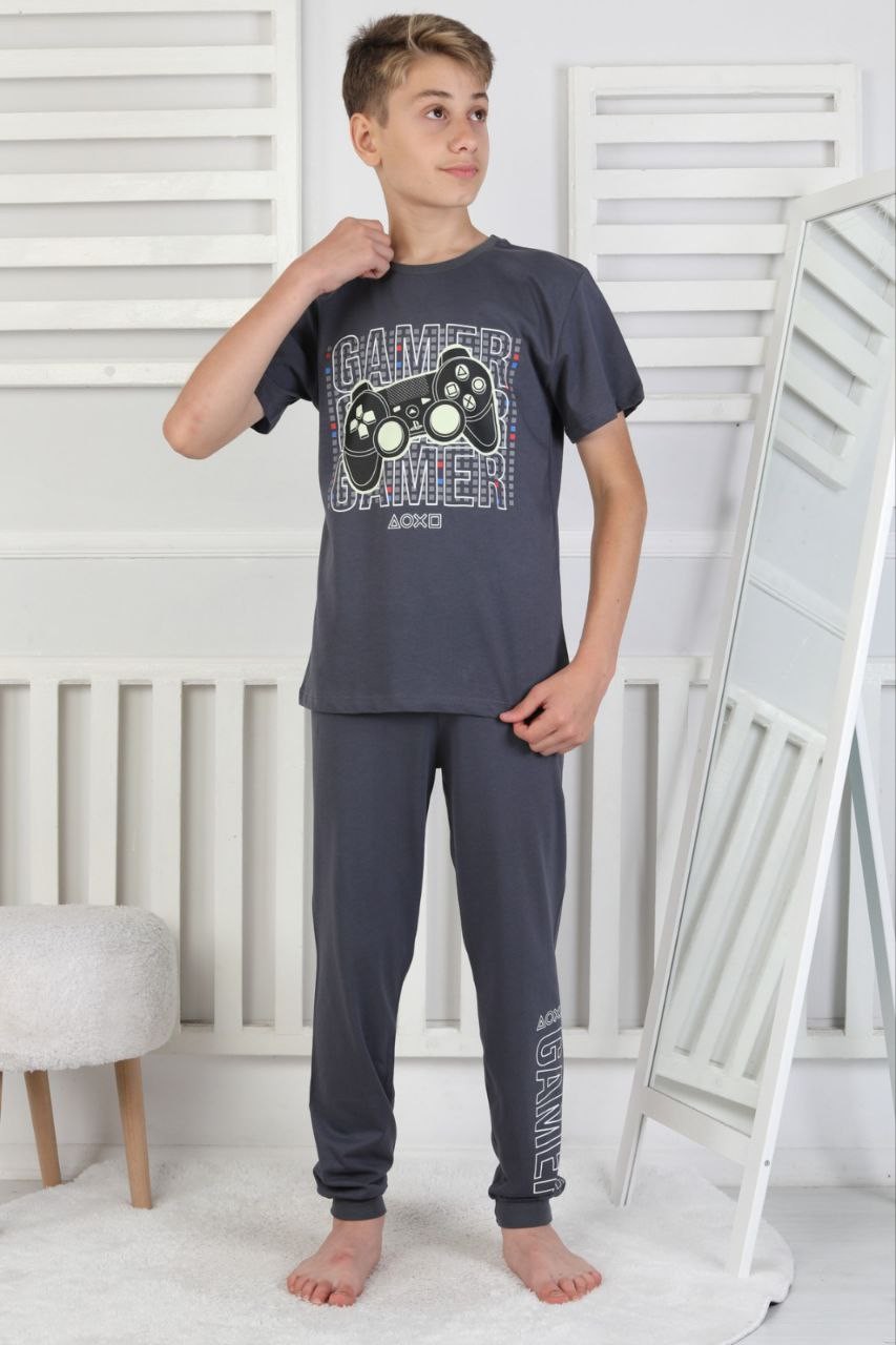 8-13 Yaş Erkek Çocuk Gamer Baskılı Pijama Takımı
