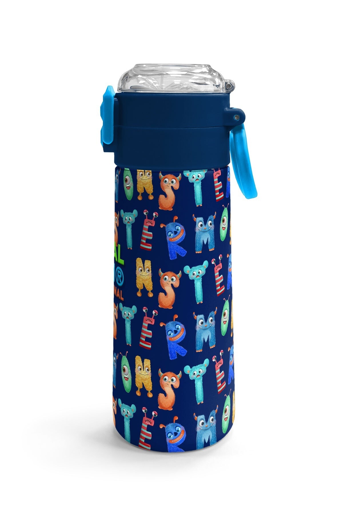 Coral High Kids Lacivert Neon Sarı Desenli Pipetli ve Direkt İçim Çelik Termos 500 ml