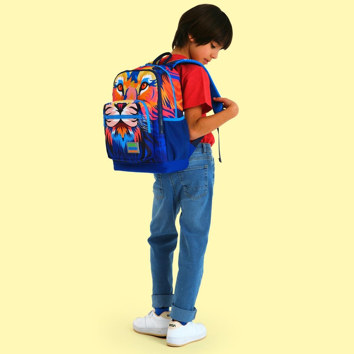 Coral High Kids Lacivert Saks Aslan Desenli Dört Bölmeli Okul Sırt Çantası
