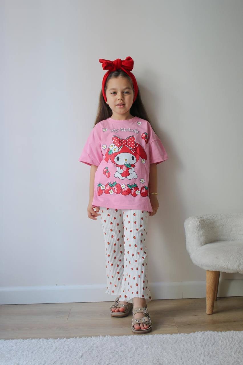 3-10 YAŞ KIZ ÇOCUK MY MELODY ÇİLEK DESEN TAYTLI TAKIM