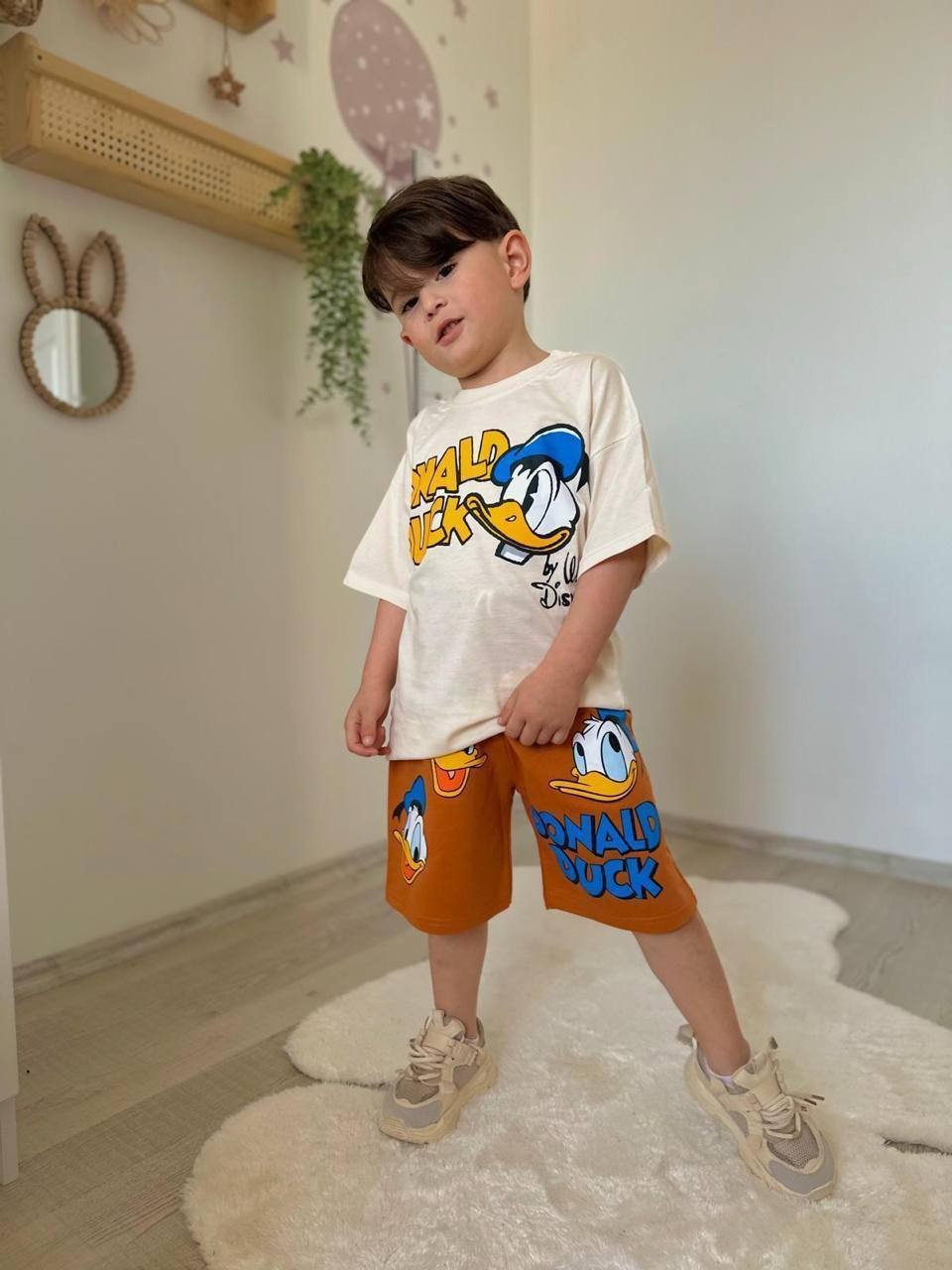 3-10 YAŞ ERKEK ÇOCUK DONALD DUCK ŞORT TAKIM - KİREMİT