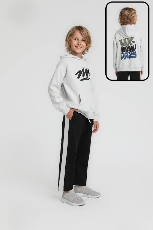 5-14 Yaş Erkek Çocuk Kapüşonlu Sweatshirt ve Yan Şeritli Pantolon Takım