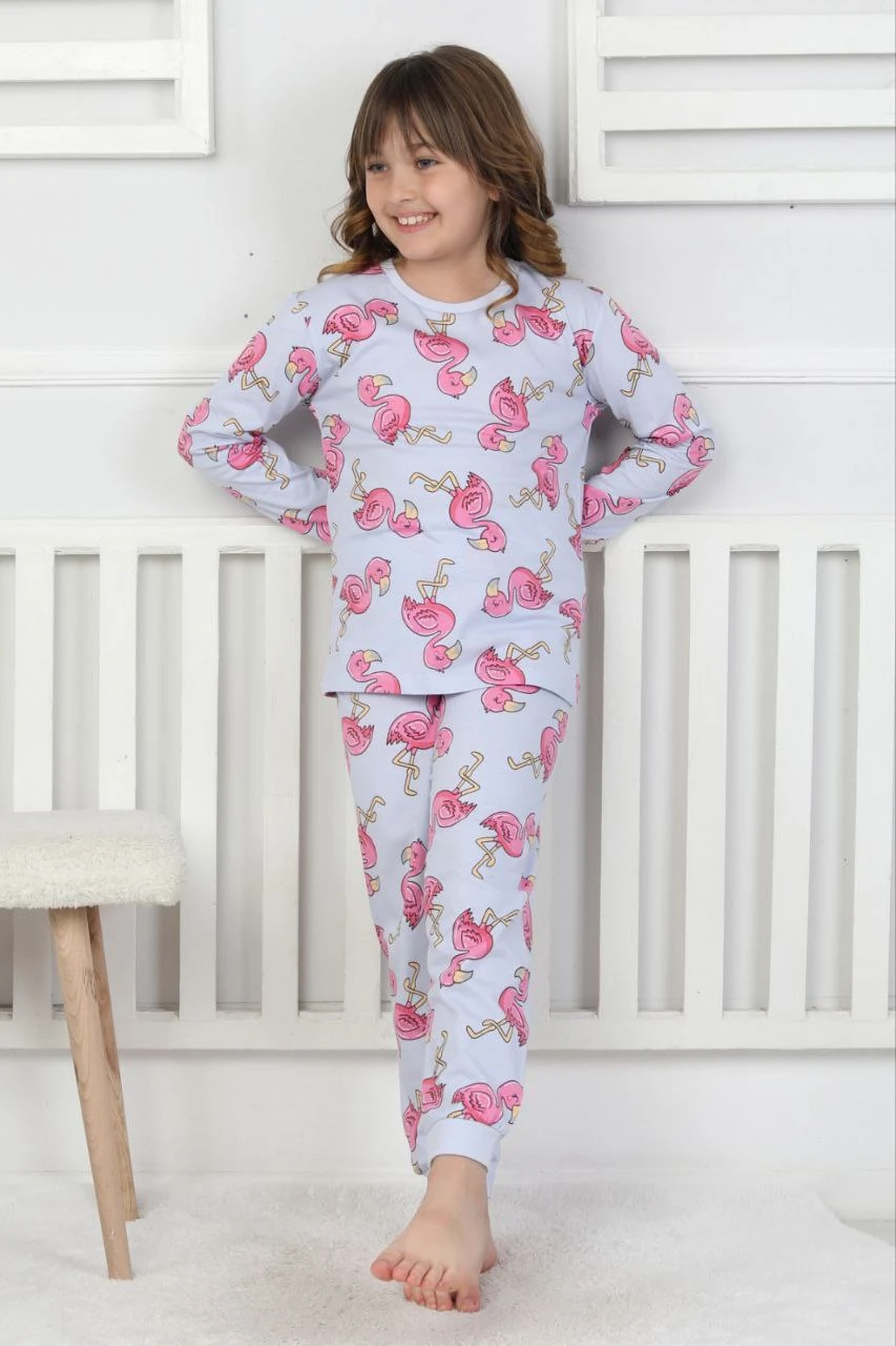 3-8 Yaş Kız Çocuk Flamingo Desenli Pijama Takımı