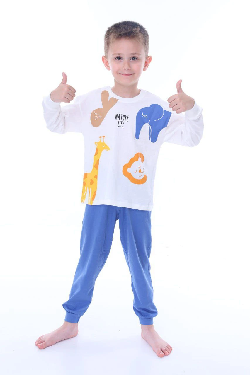 2-6 Yaş Nature Life Hayvan Baskılı Erkek Çocuk Pijama Takımı