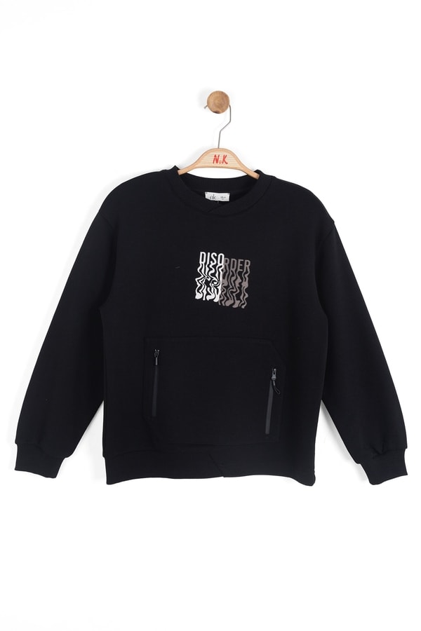 8-14 Yaş Erkek Çocuk Disorder Baskılı Siyah Sweatshirt ve Eşofman Altı Takım