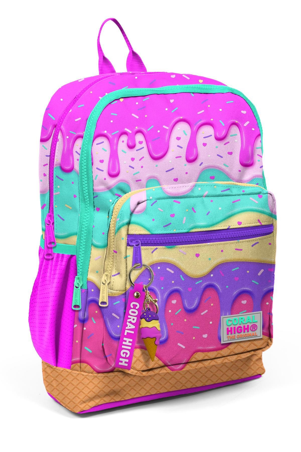 Coral High Kids Pembe Rengarenk Dondurma Desenli Okul Sırt Çantası