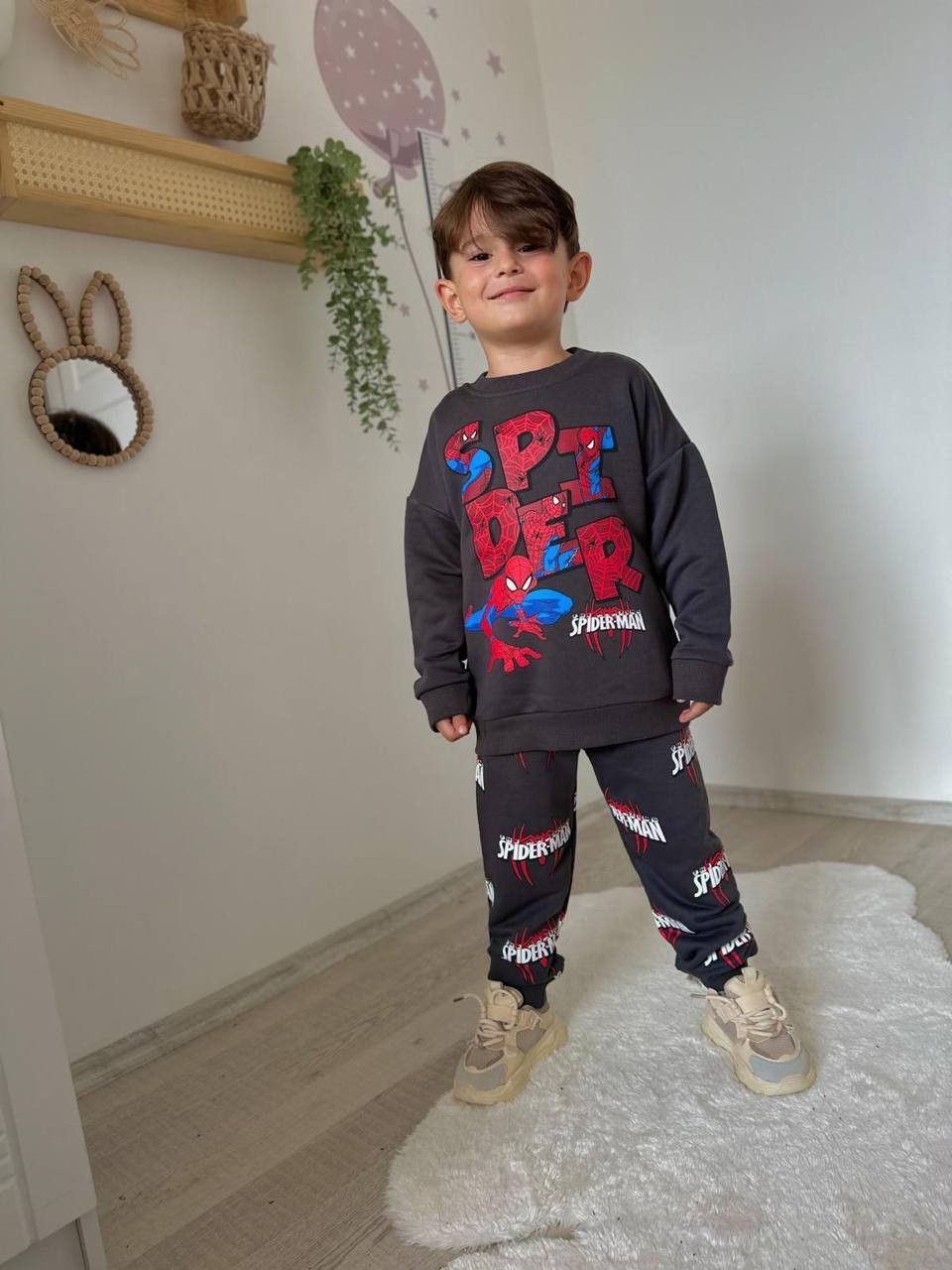 3-10 Yaş Spiderman Baskılı Çocuk Eşofman Takımı – Siyah
