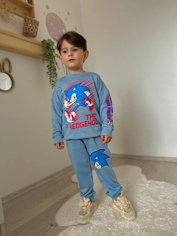 3-10 Yaş Sonic The Hedgehog Baskılı Çocuk Eşofman Takımı – Mavi