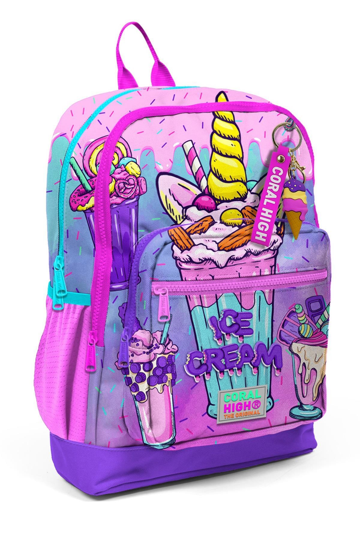 Coral High Kids Pembe Mor Milkshake Dondurma Desenli Okul Sırt Çantası 