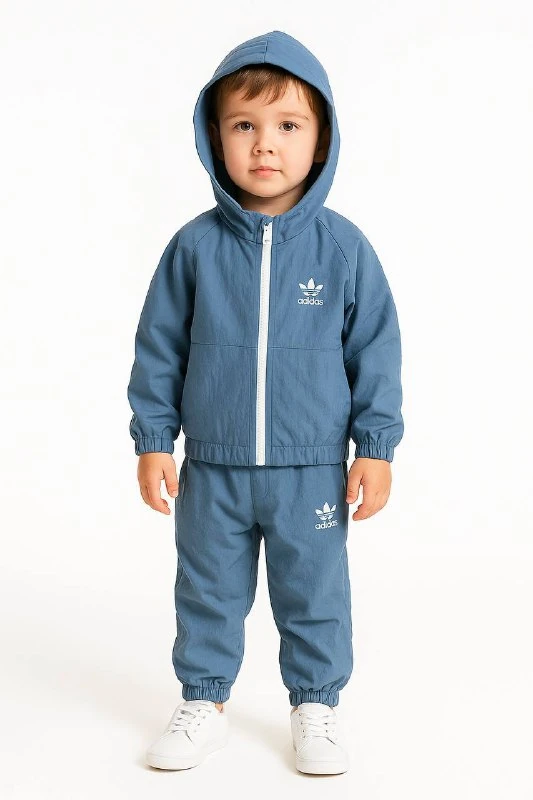 2-8 Yaş Unisex Adidas Stil Paraşüt Kumaş Eşofman Takımı – Kapüşonlu