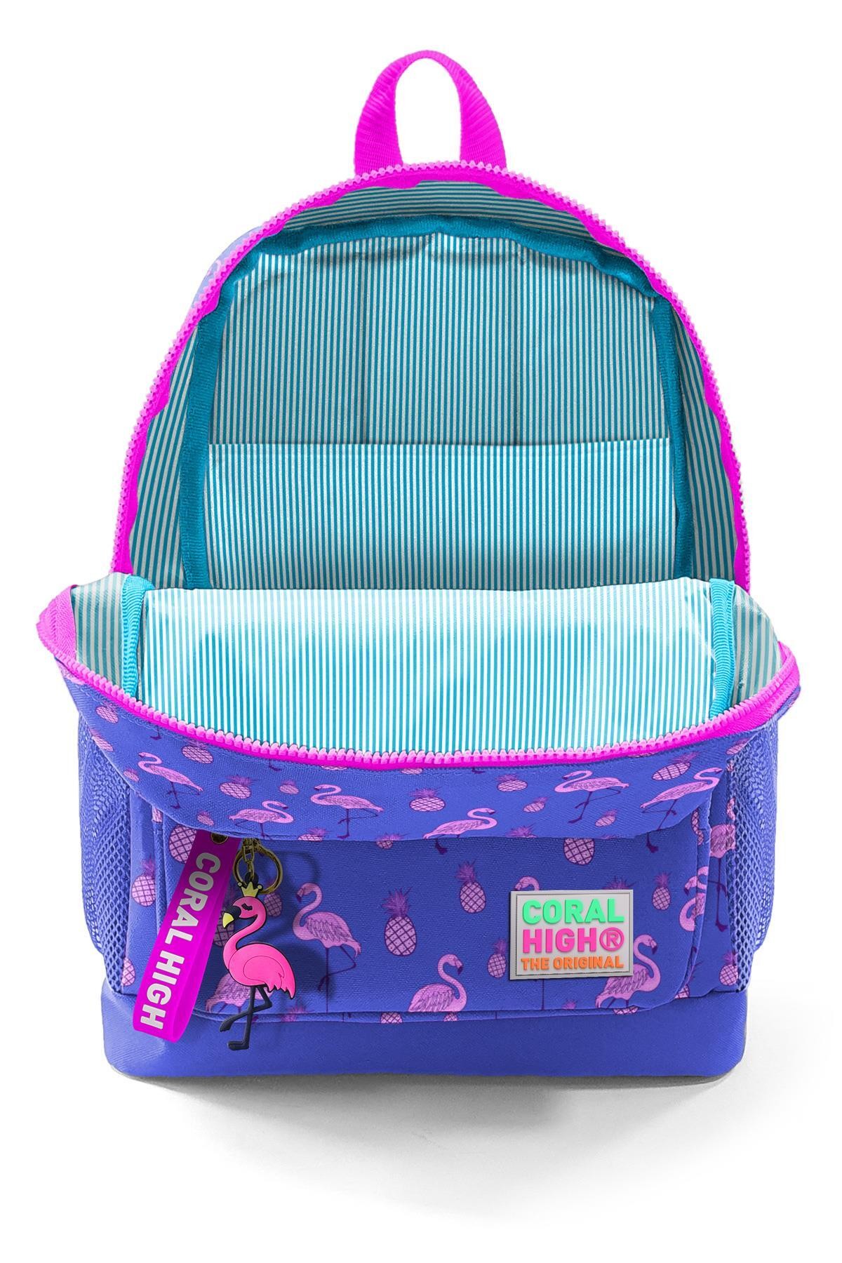 Coral High Kids Lavanta Pembe Flamingo Desenli Dört Bölmeli Okul Sırt Çantası
