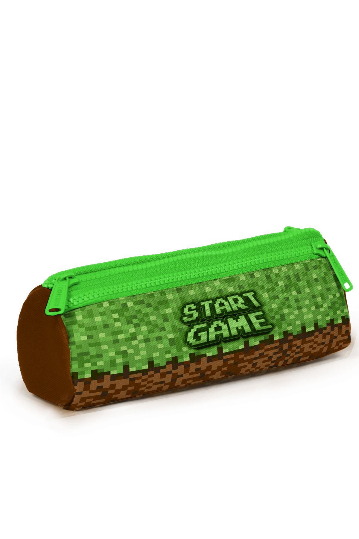 Coral High Kids Yeşil Kahverengi High Craft Desenli Üç Bölmeli Kalem Çantası