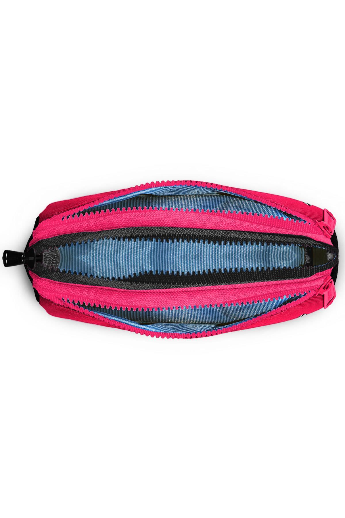 Coral High Kids Pembe Siyah Beyaz Desenli Üç Bölmeli Kalem Çantası