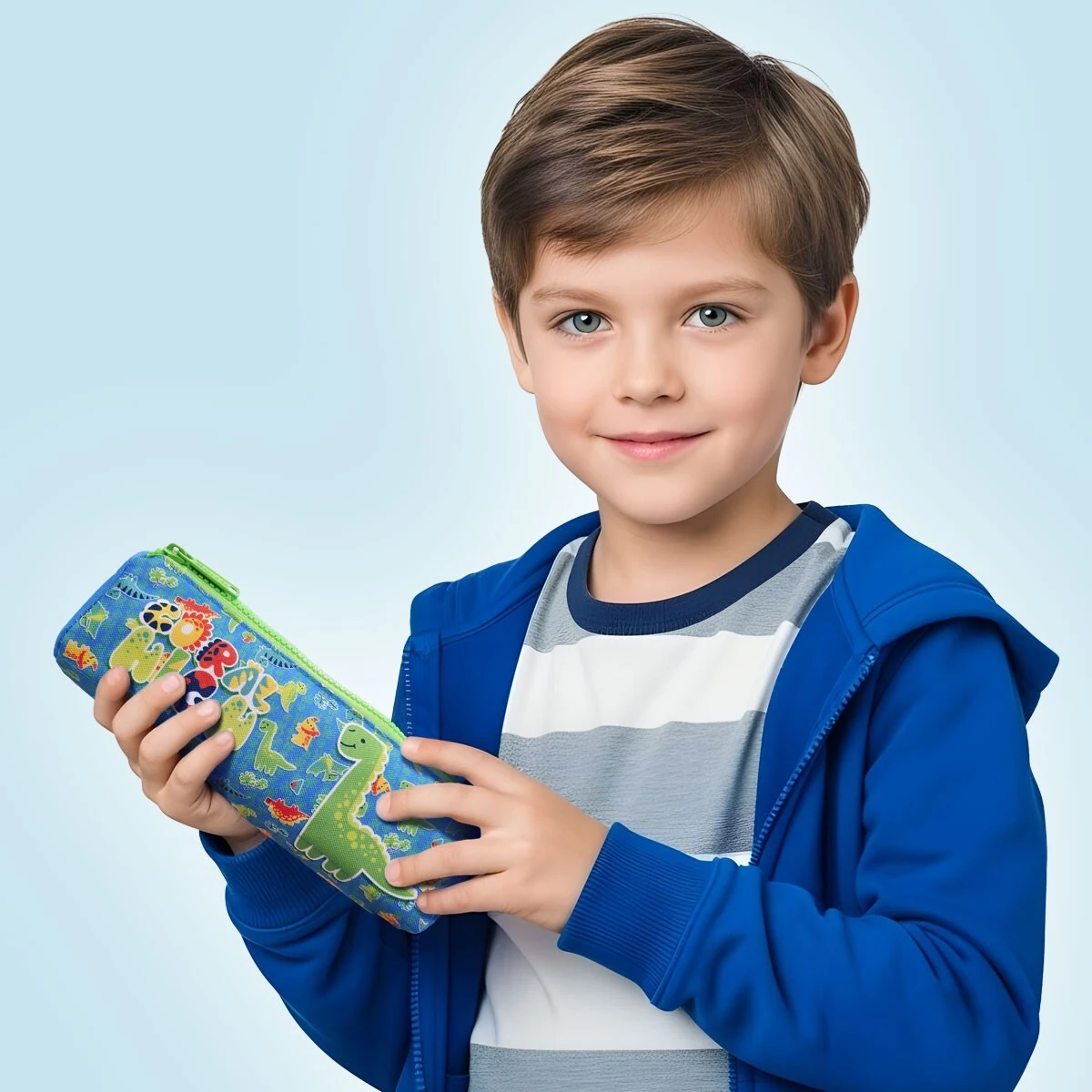 Coral High Kids Mavi Yeşil Dinozor Desenli Üç Bölmeli Kalem Çantası 