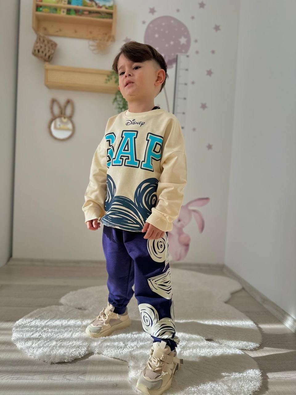 3-10 Yaş Erkek Çocuk Disney Baskılı Eşofman Takımı – Sarı/Lacivert