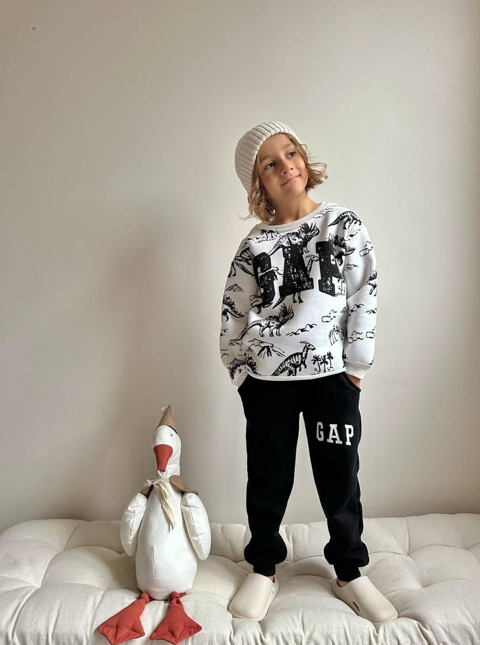 3-10 Yaş Erkek Çocuk GAP Dinozor Desenli 3 İp Şardonlu Eşofman Takımı