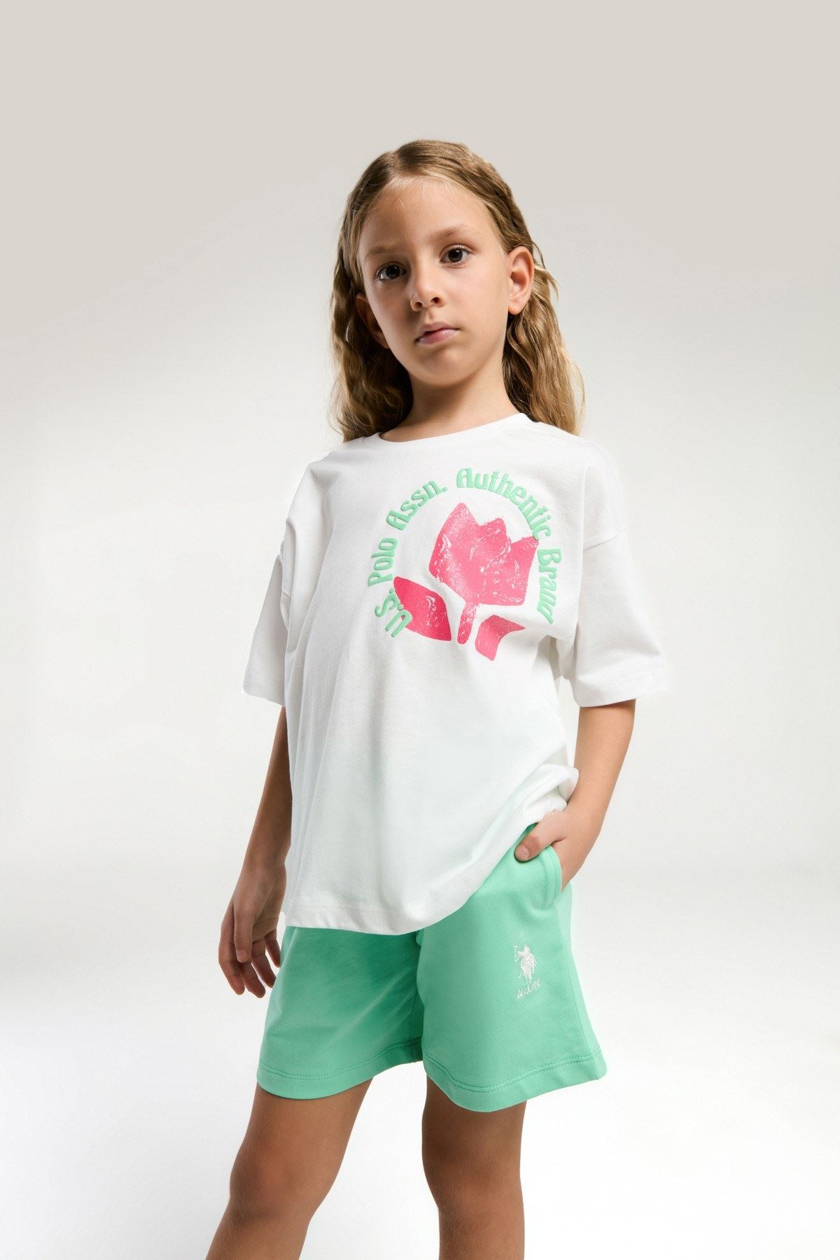 4-15 Yaş Lisanslı Us Polo ASSN Kız Çocuk Takım-Krem 2094