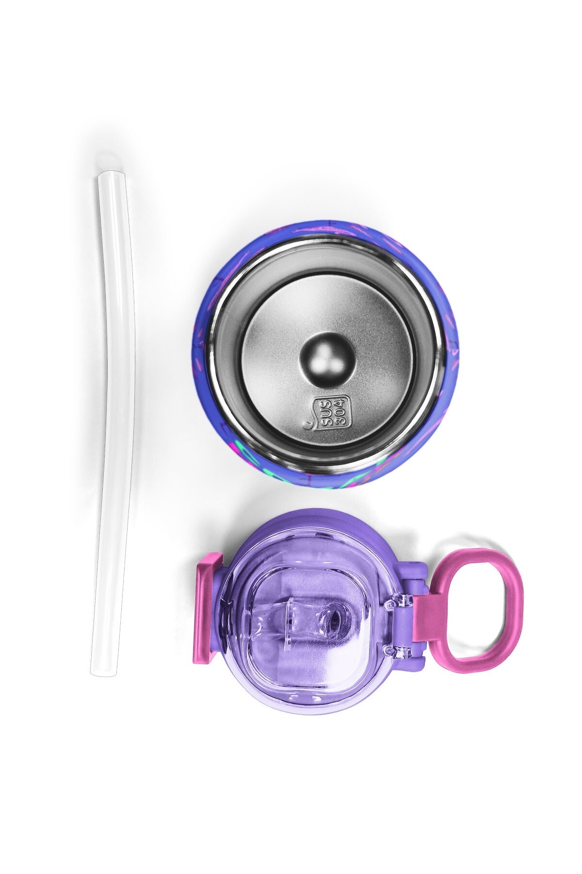 Coral High Kids Lavanta Pembe Flamingo Desenli Pipetli ve Direkt İçim Çelik Termos 500 ml