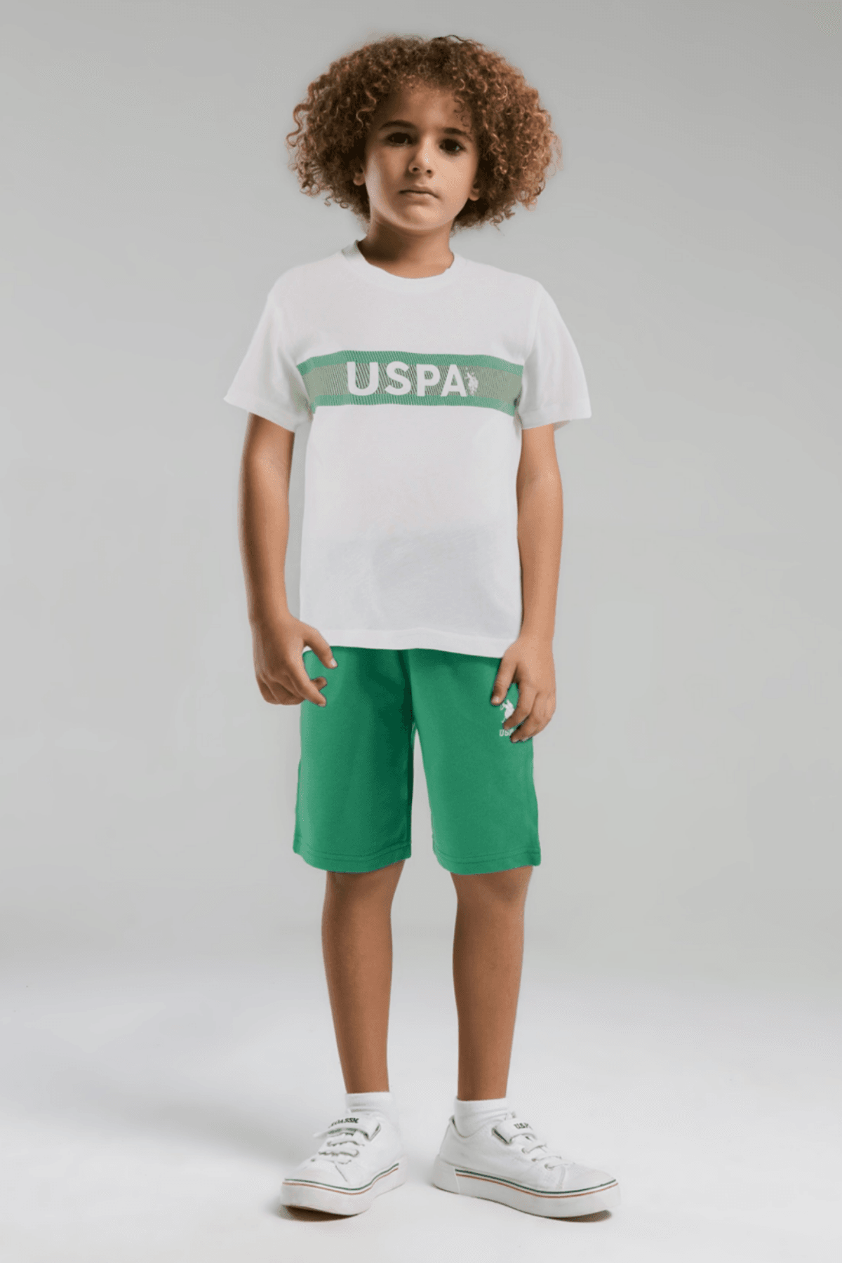 4-15 Yaş Lisanslı Us Polo Assn Erkek Çocuk Takım-Yeşil Beyaz