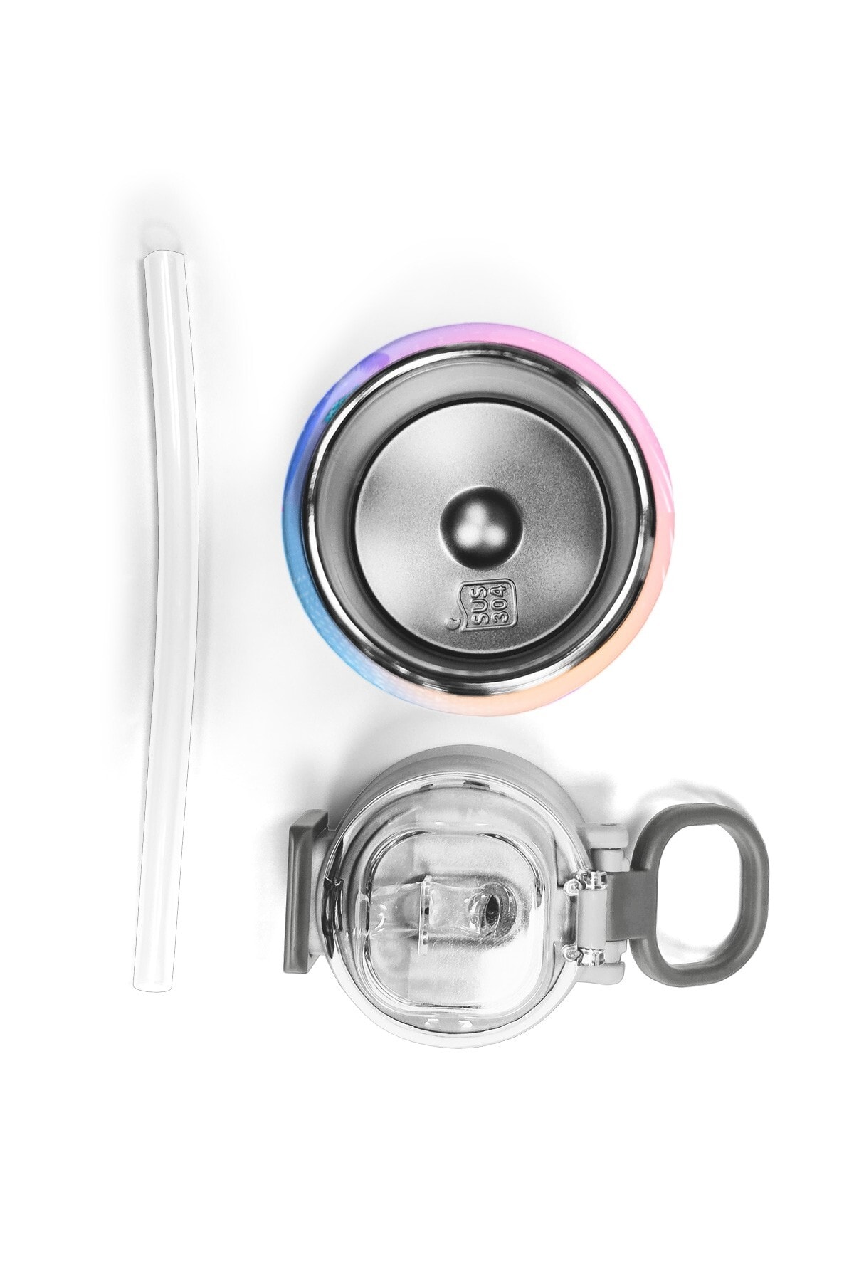 Coral High Kids Lavanta Pembe Flamingo Desenli Pipetli ve Direkt İçim Çelik Termos 500 ml