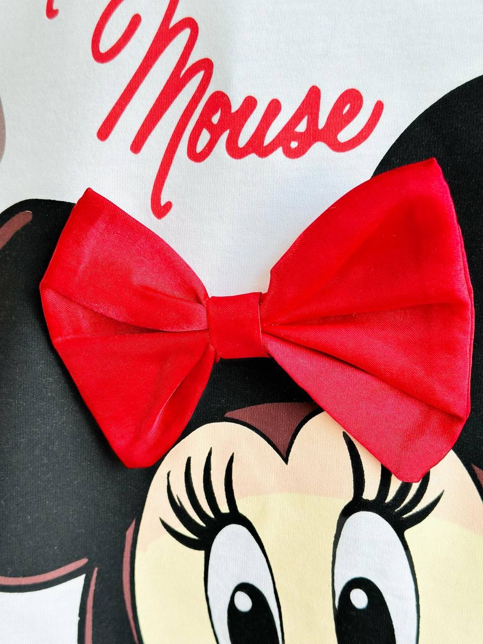 2-8 YAŞ KIZ ÇOCUK MINNIE KIRMIZI KURDELA DETAY TAYT TAKIM
