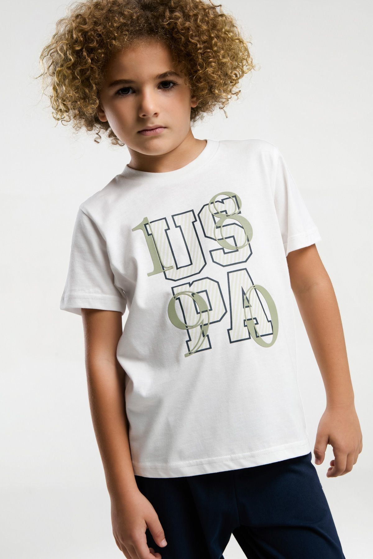 4-15 Yaş Lisanslı Us Polo ASSN Erkek Çocuk Takım-Beyaz