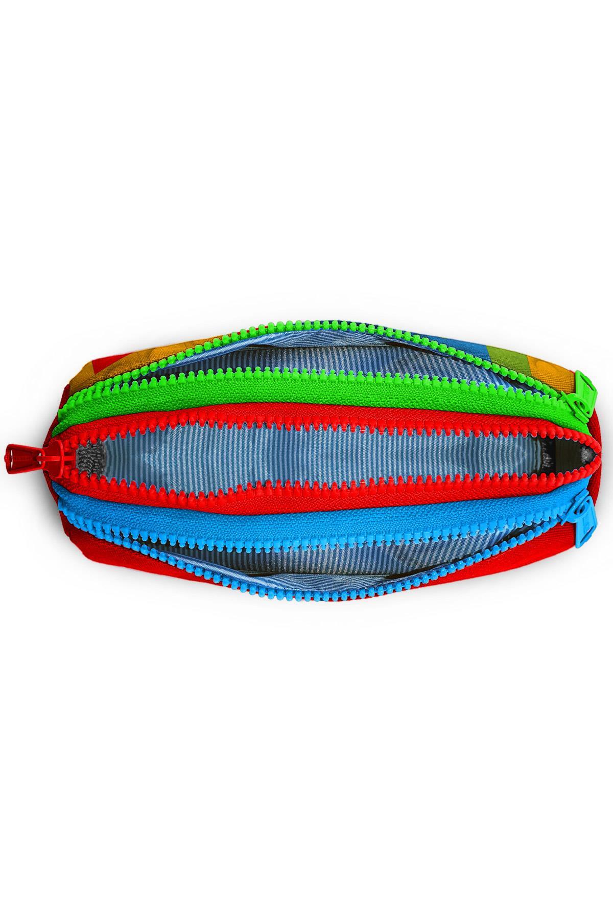 Coral High Kids Renkli Blok Desenli Üç Bölmeli Kalem Çantası