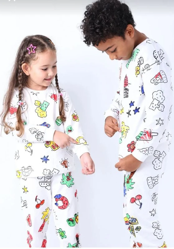 3-8 Yaş Boyanabilir Desenli Unisex Çocuk Pijama Takımı