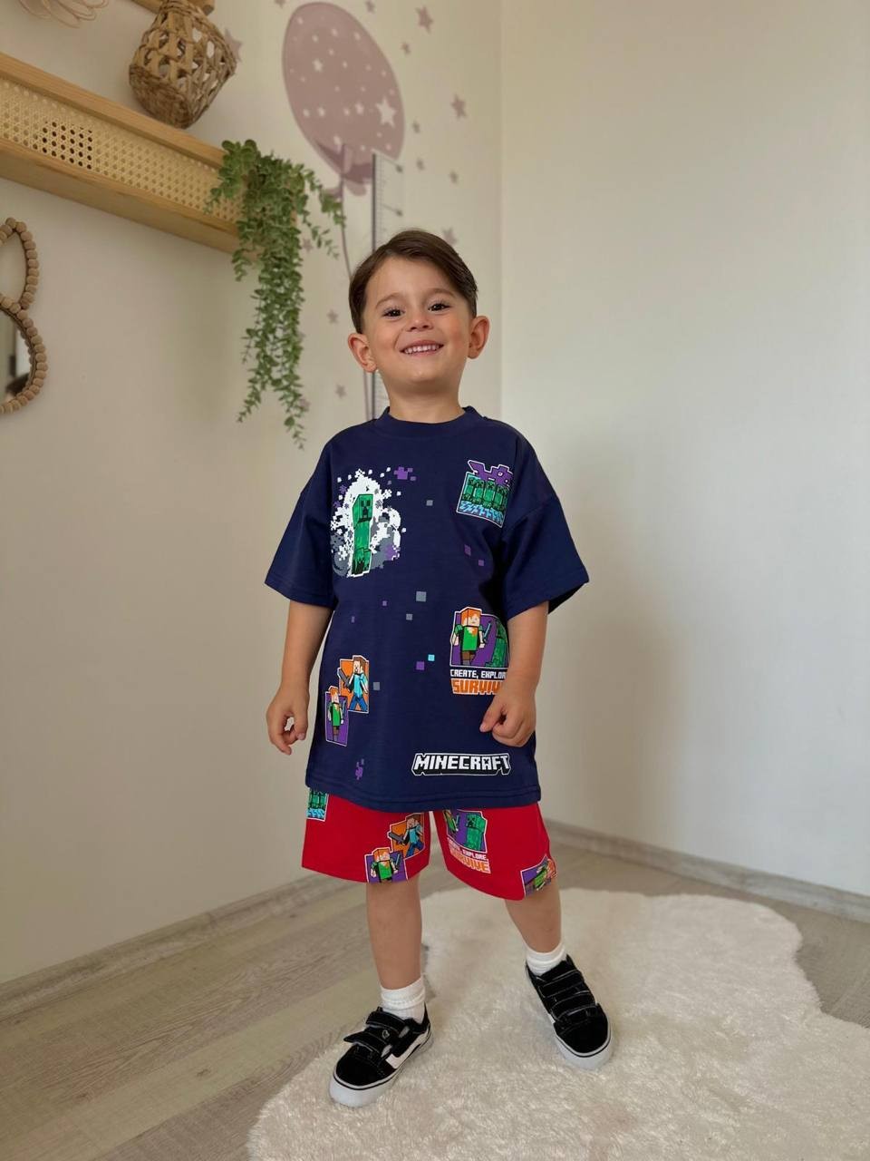 3-10 YAŞ ERKEK ÇOCUK MINECRAFT KIRMIZI ŞORTLU TAKIM