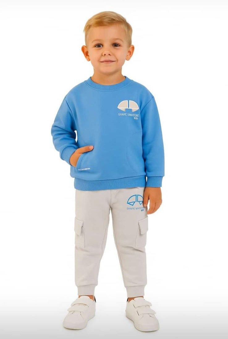 1-4 Yaş Erkek Çocuk Mavi Sweatshirt ve Kargo Cep Eşofman Altı Takım
