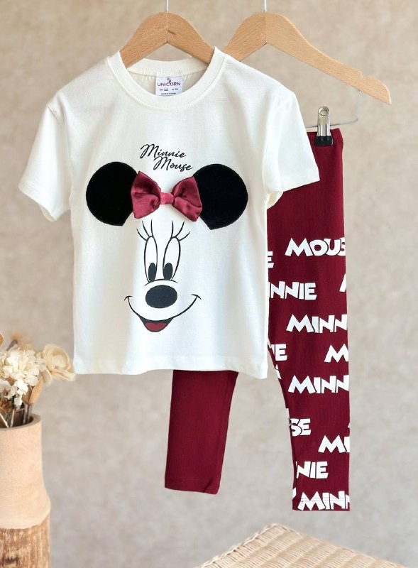 2-8 Yaş  Kız Çocuk Minnie Mouse Baskılı Tişört & Tayt Takım