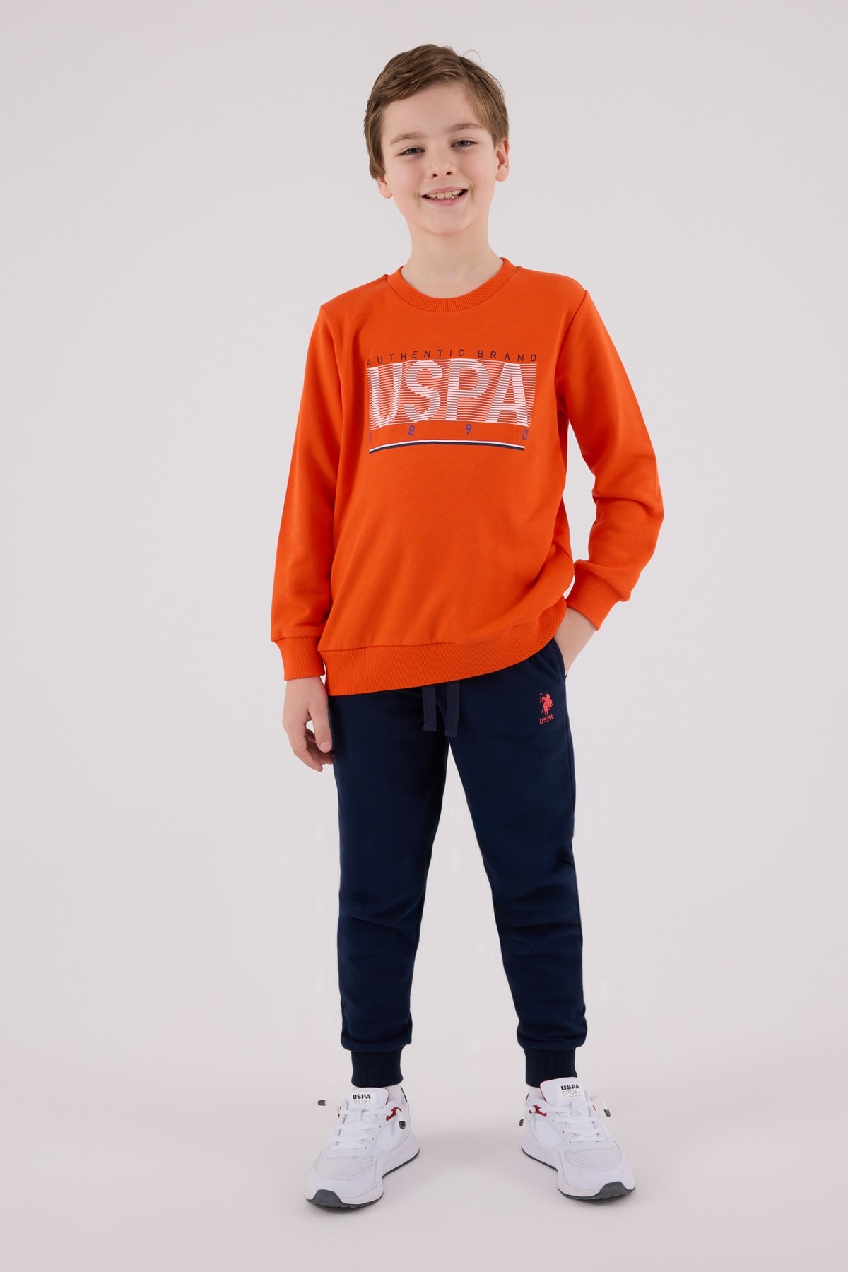 4-8 Yaş Erkek Çocuk US Polo Assn Lisanslı Turuncu-Lacivert Eşofman Takımı
