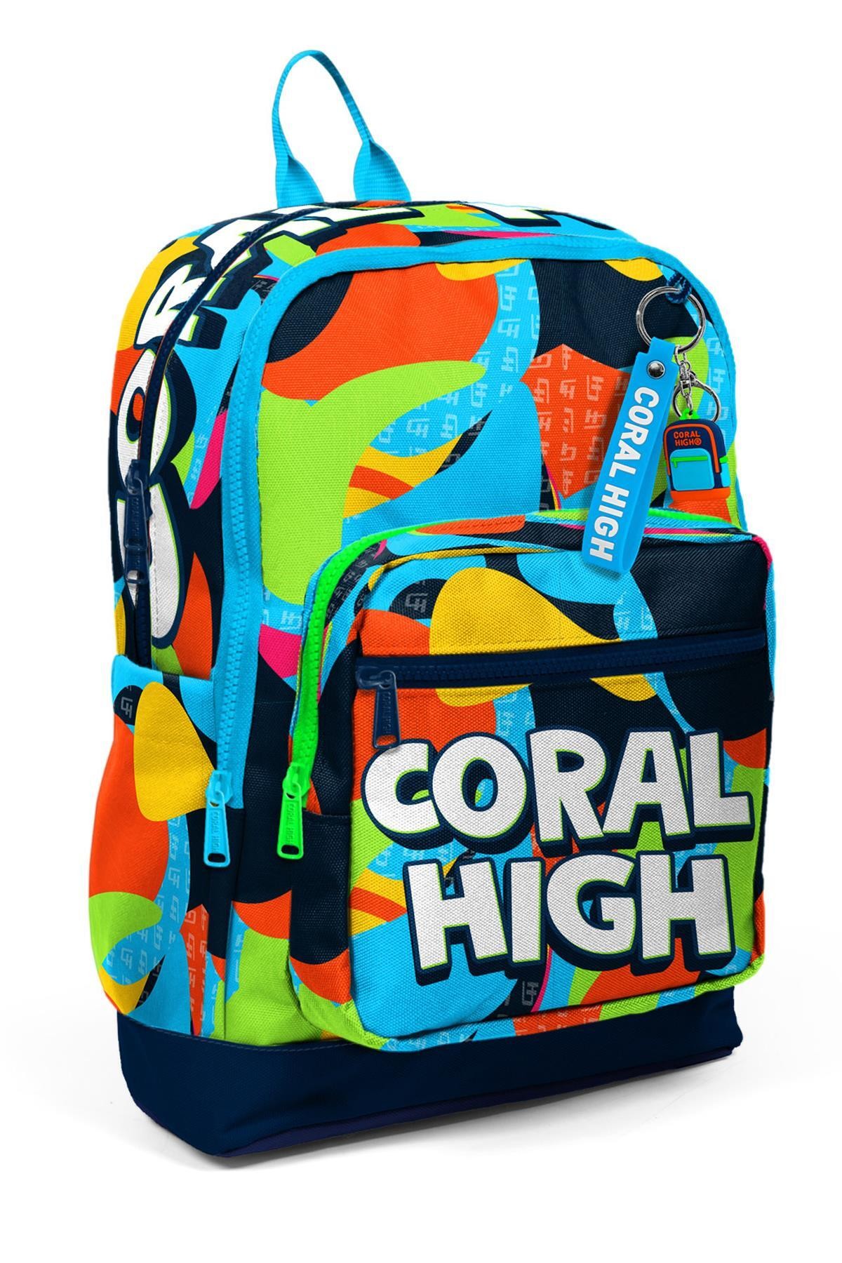 Coral High Kids Lacivert Mavi Graffiti Desenli Dört Bölmeli Okul Sırt Çantası