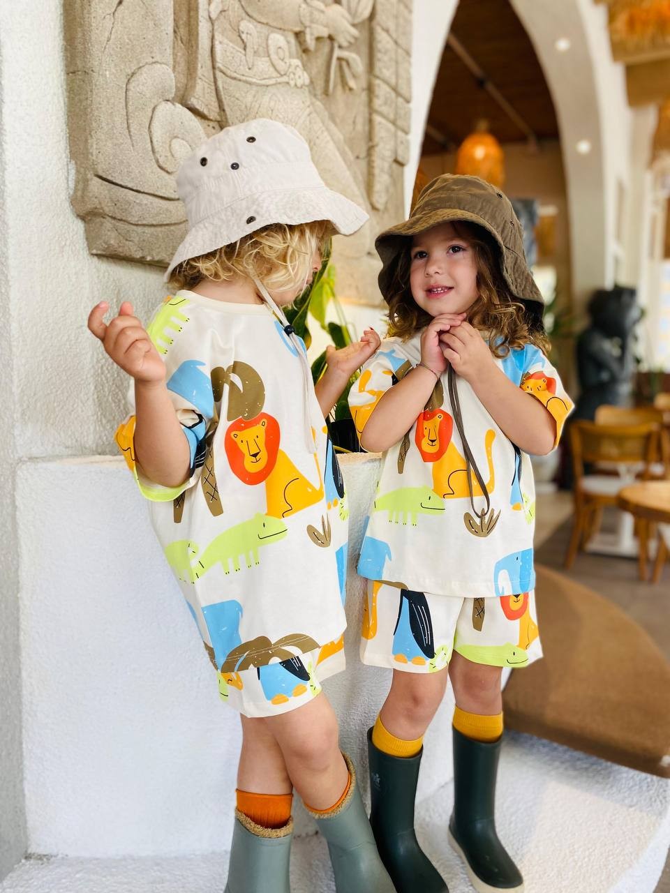 2-7 YAŞ UNISEX HAYVAN BASKILI TSHİRT ŞORT TAKIM