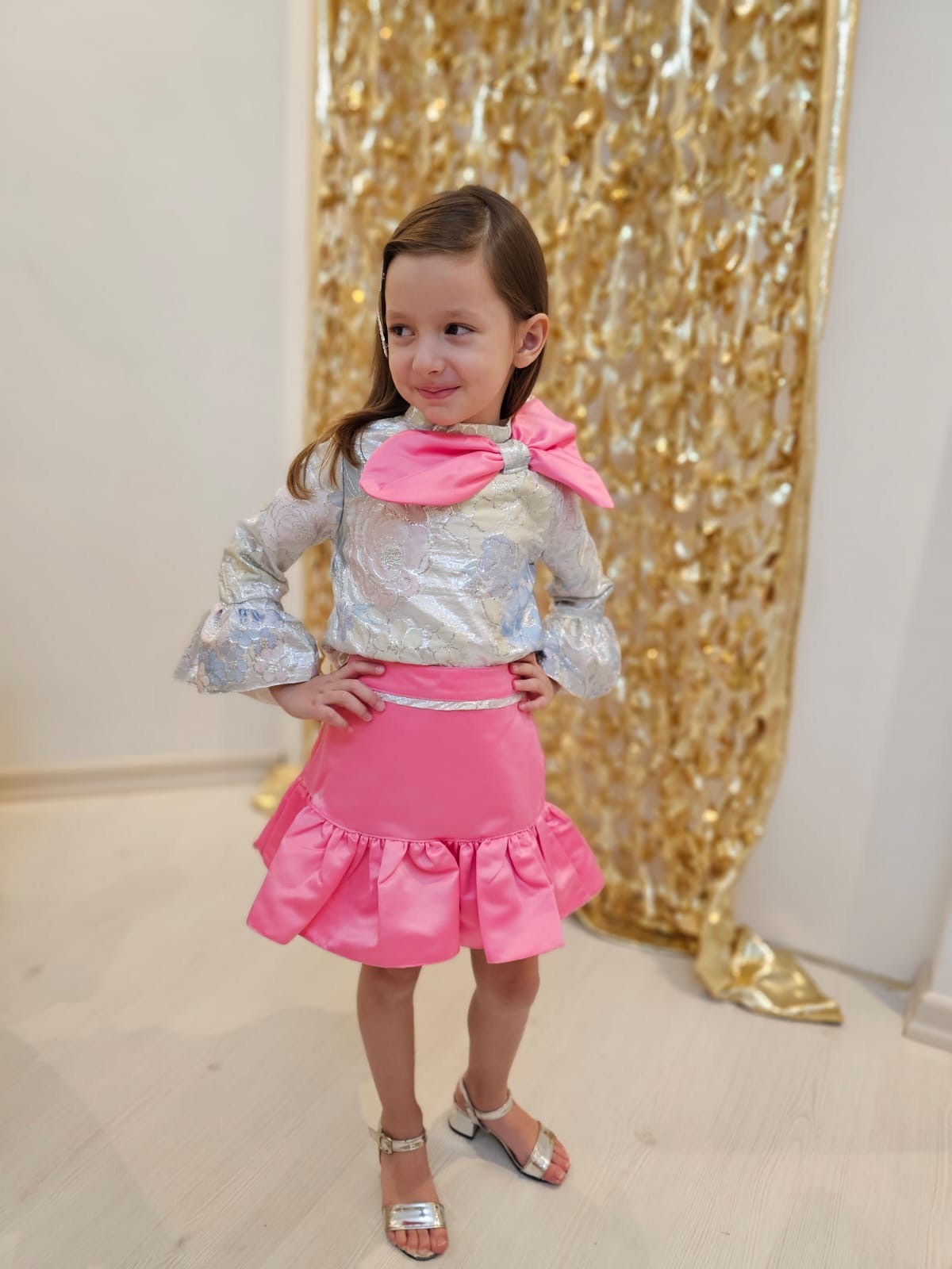 1-6 Yaş Kız Çocuk Pembe Fiyonklu Özel Tasarım Takım