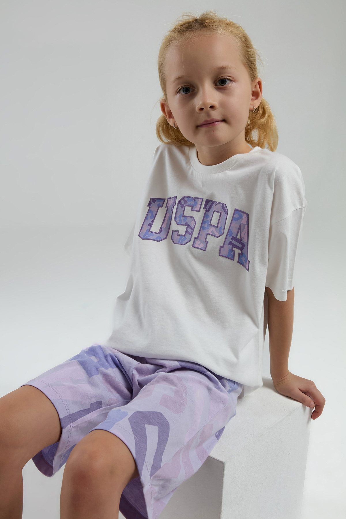 4-8 Yaş Lisanslı Us Polo ASSN Kız Çocuk Takım-Beyaz
