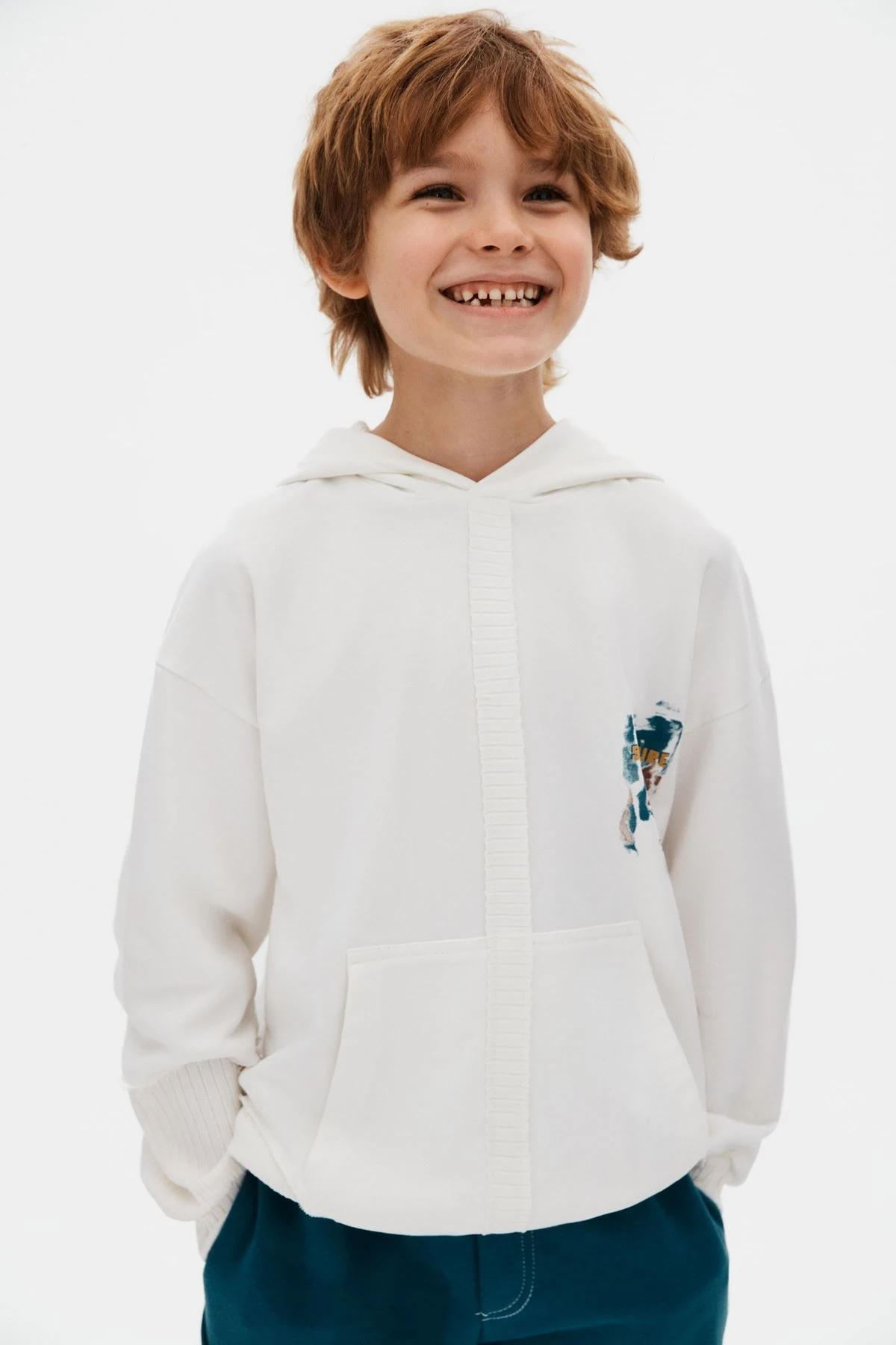 8-14 Yaş Erkek Çocuk Kapüşonlu Ekru Royal Style Takım