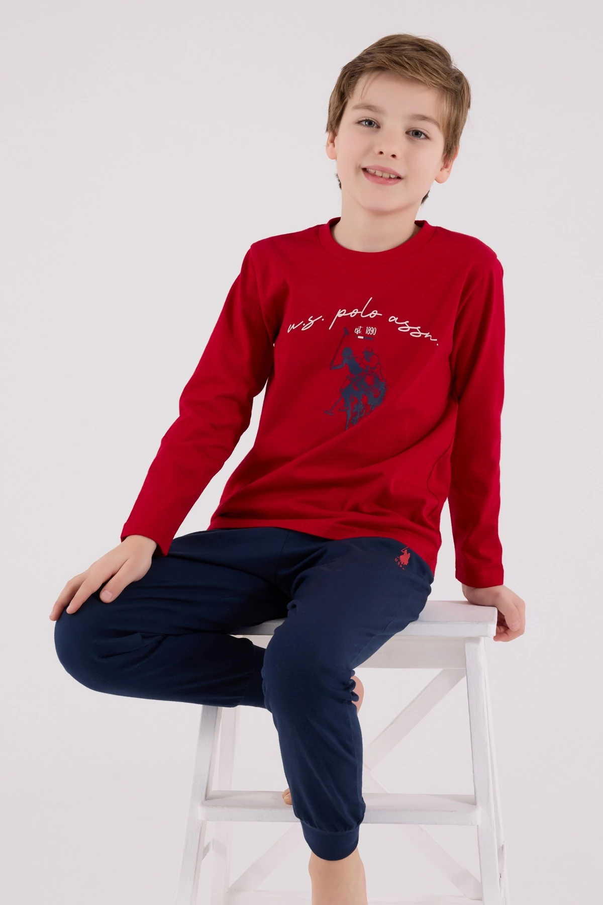 4-15 Yaş Erkek Çocuk US Polo Assn Lisanslı Kırmızı-Lacivert Pijama Takımı