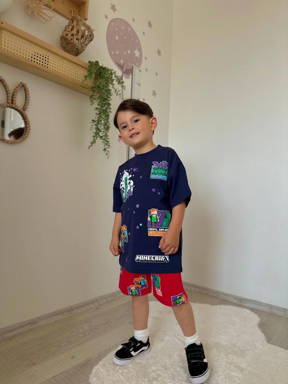 3-10 YAŞ ERKEK ÇOCUK MINECRAFT KIRMIZI ŞORTLU TAKIM