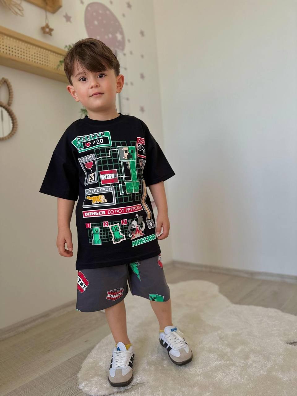 3-10 YAŞ ERKEK ÇOCUK CREEPER MINECRAFT ŞORT TAKIM