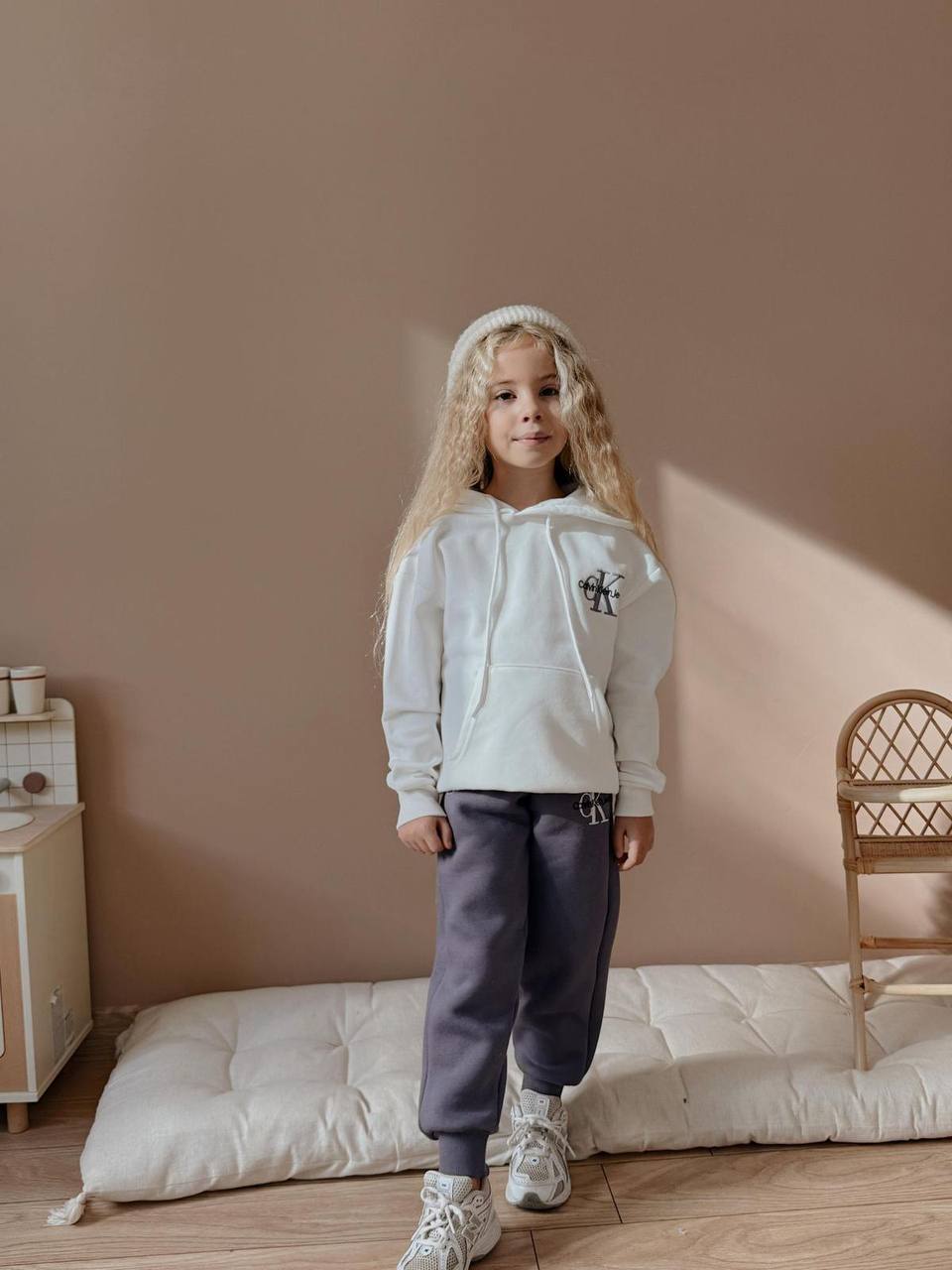 5-14 Yaş Kız Çocuk CK Kapüşonlu Baskılı Eşofman Takımı