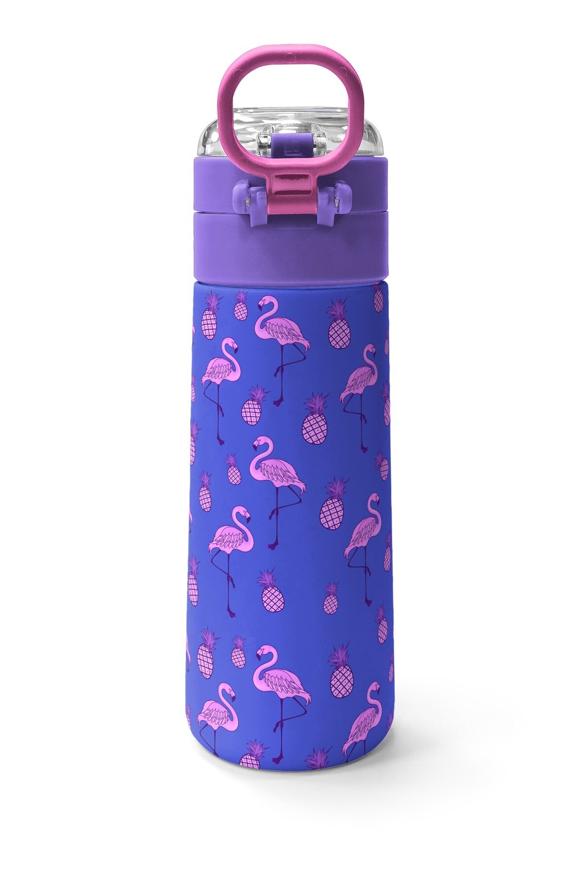 Coral High Kids Lavanta Pembe Flamingo Desenli Pipetli ve Direkt İçim Çelik Termos 500 ml