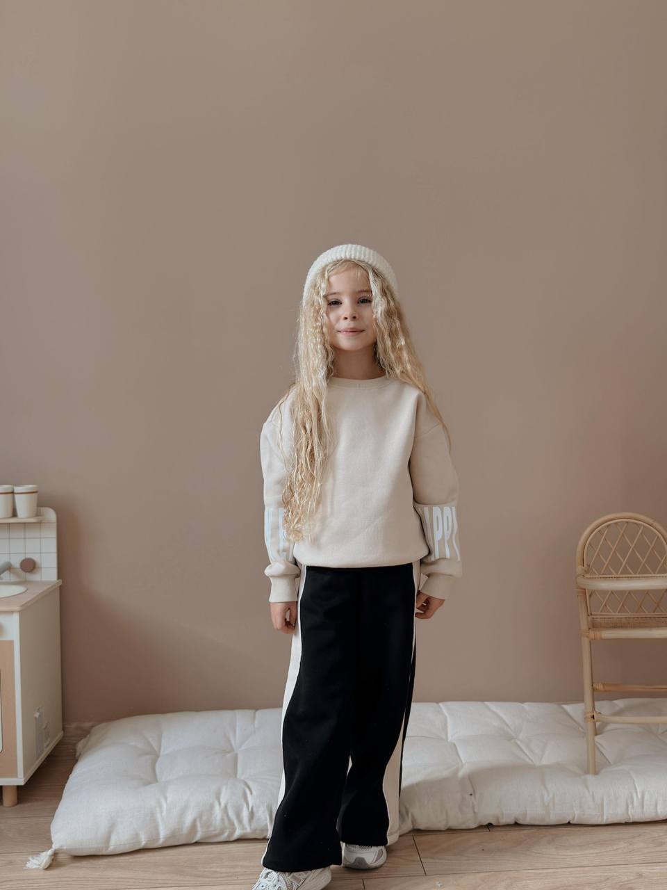 5-14 Yaş Kız Çocuk Blok Renkli 3 İp Şardonlu Eşofman Takımı – Rahat Kesim