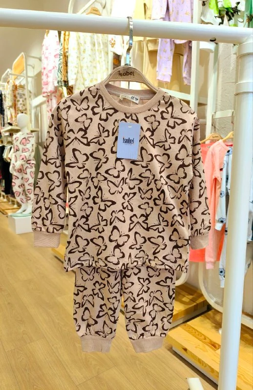 3-13 Yaş Kız Çocuk Kelebek Desenli Pijama Takımı