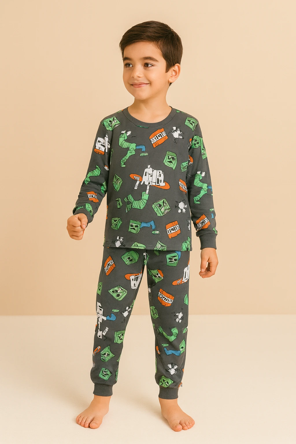 3-13 Yaş Erkek Çocuk Minecraft Temalı Pijama Takımı